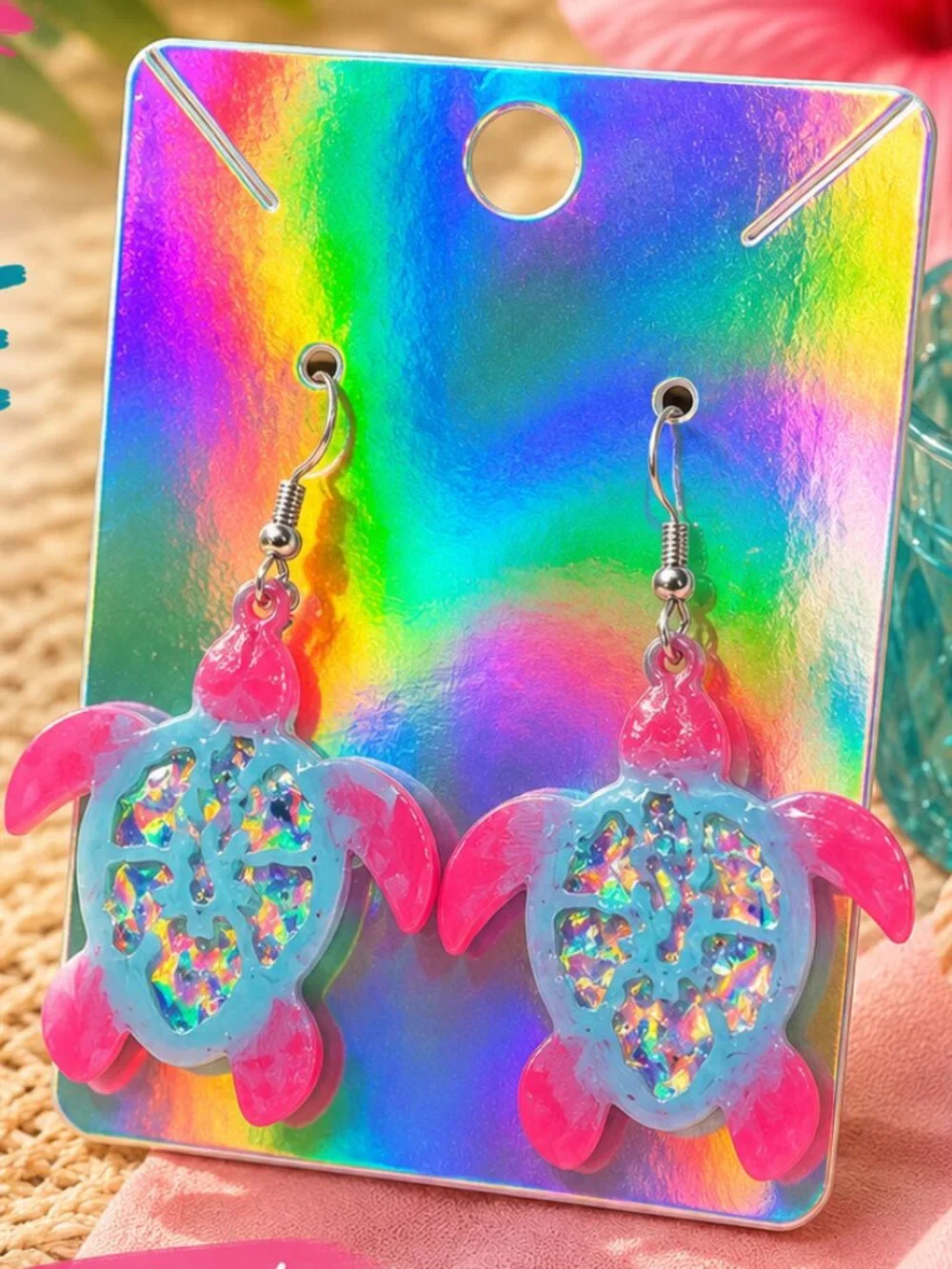Yellow Glitter Sea Turtle Earrings | Color Me Lit LLC